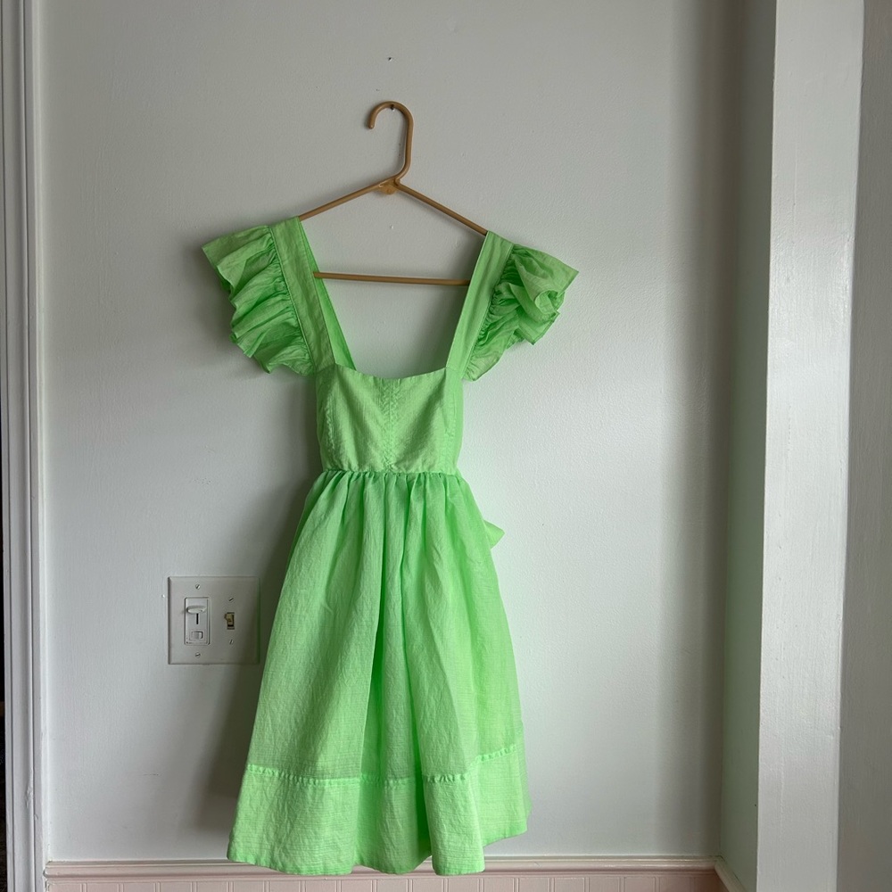 Mable Lime Green Ruffle Criss Cross Mini Dress Size Small Mable - Picture 6 of 11